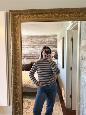 Women’s Striped Sweater Turtleneck Long Sleeve Top